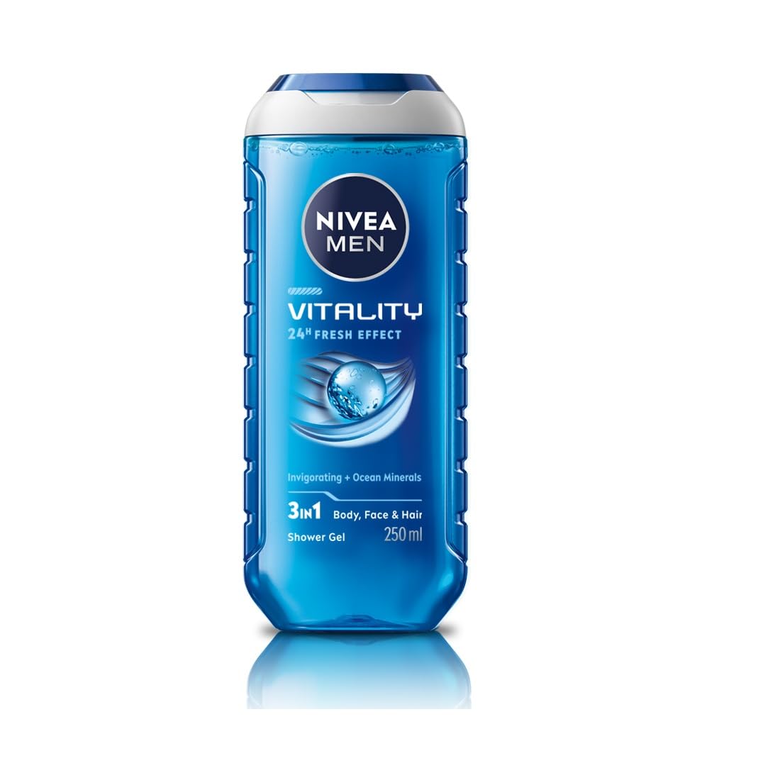 NIVEA MEN Vitality Fresh 250ml Body Wash & Shower Gel | Face, Body & Hair Cleanser with Ocean Minerals | Long-Lasting Freshness for Clean, Healthy & Moisturized Skin | Perfect for Gym, Travel & Daily Shower Routine