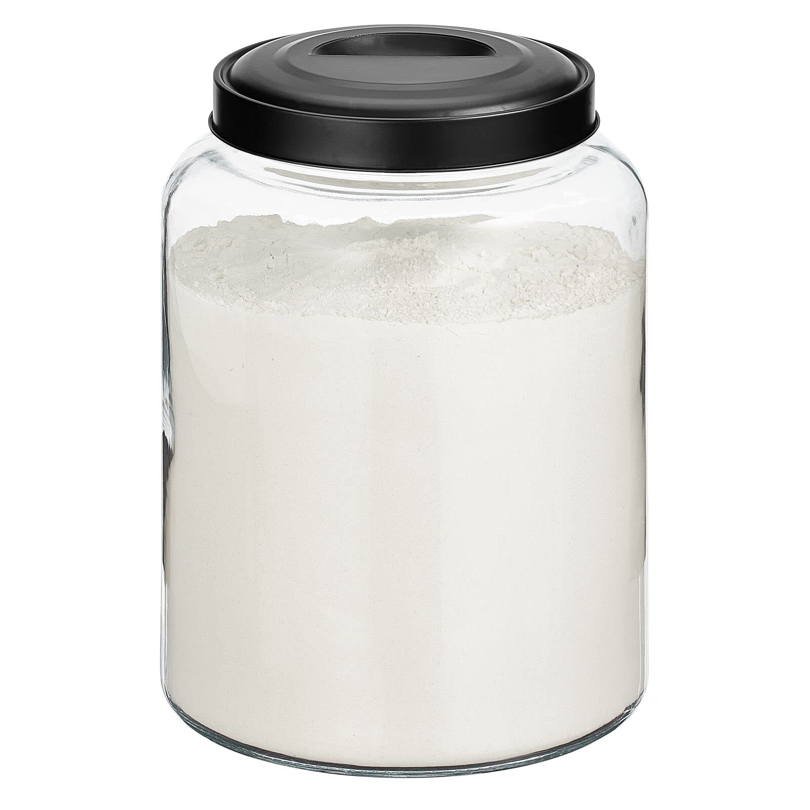 mDesign Medium Glass Canister with Airtight Metal Lid - Kitchen Pantry Storage Container for Food, Snacks, Flour, Sugar & Baking Supplies - Clear/Black - Perfect for Countertop, Cabinet or Pantry Organization