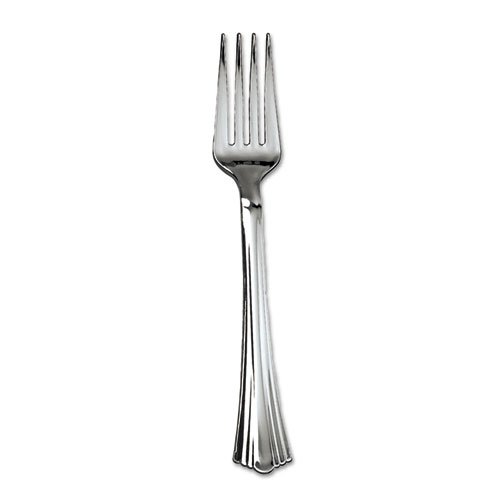 Heavyweight Plastic Forks - 600 Count Bulk Pack, Silver Reflections Design - Durable Disposable Cutlery for Parties, Catering & Office Use | Food Service & Janitorial Supplies