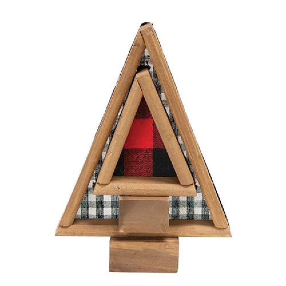 2-Pack Black and Red Buffalo Check Fabric & Wood Christmas Trees - Perfect for Holiday Home Decor, Party Centerpieces, and Festive Gift Giving