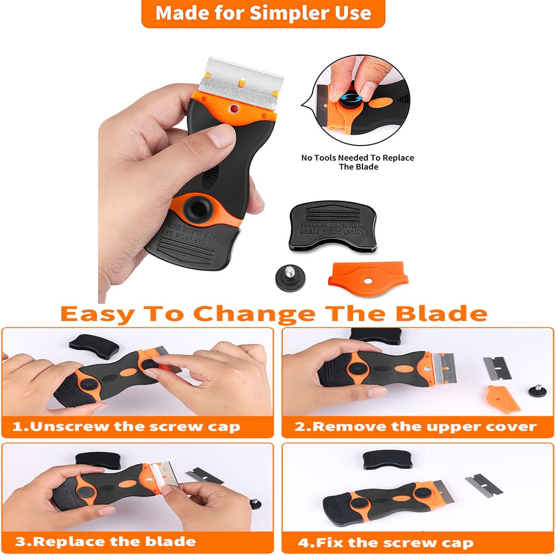 Hollraiku 2 Razor Blade Scraper - 40 Blades Double Edge Scraper Tool for Removing Stickers, Labels, Glue & Decals - Mini Plastic Scraper for Glass, Windows, Cooktops & Smooth Surfaces - Perfect for Home, Office & DIY Projects (GJCD42)