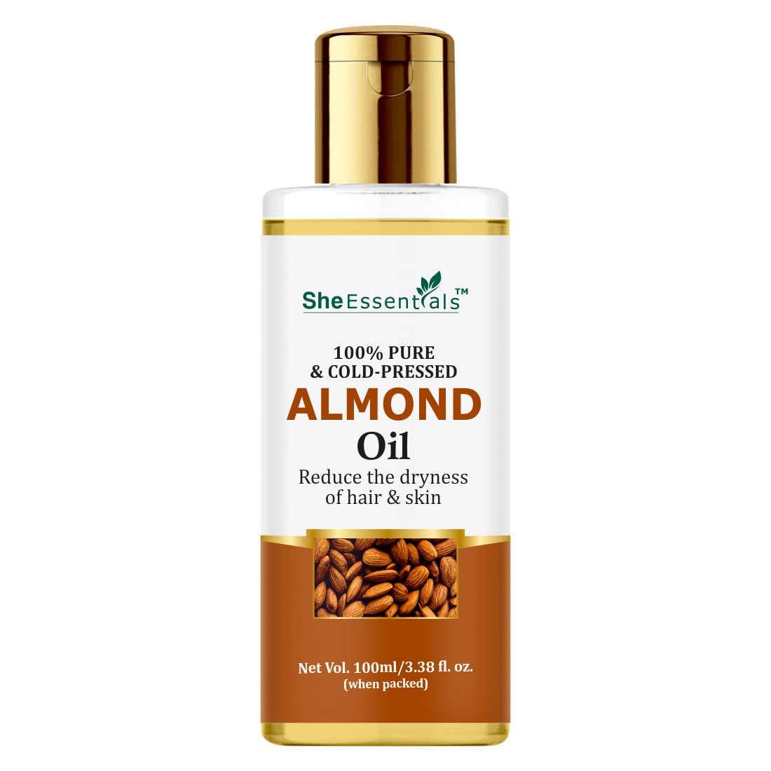 Pure Cold Pressed Sweet Almond Oil for Hair & Skin - 100% Natural, 100ml - Moisturizes, Strengthens & Nourishes - Perfect for Massage, DIY Beauty & Hair Care