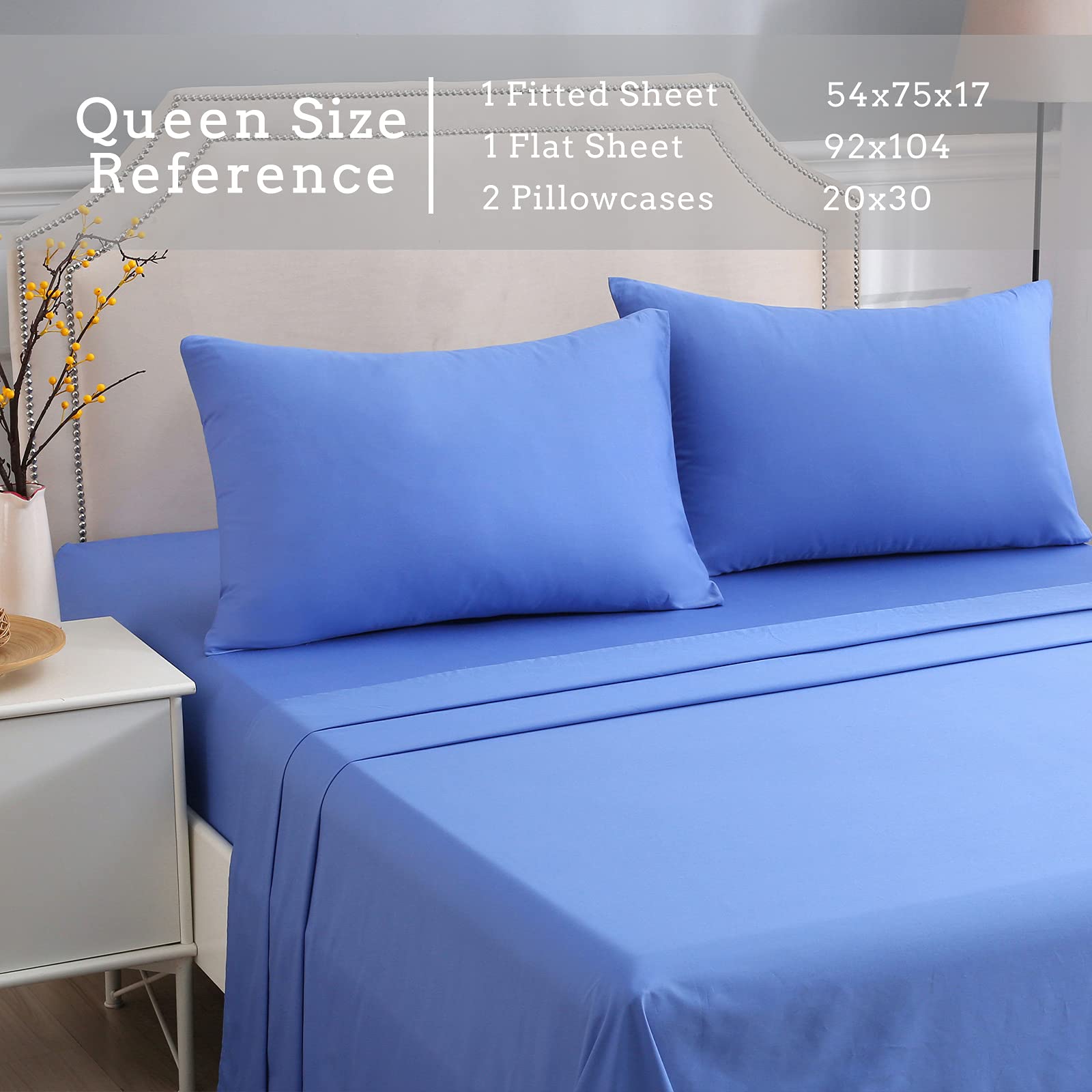 Premium Cooling Microfiber Bed Sheets Set - Queen Size Deep Pocket 4-Piece Set (Sky Blue) | Shrink & Fade Resistant, Ultra Soft & Breathable | Perfect for Hotels, Apartments & Master Bedrooms | Stay Cool All Night for Restful Sleep