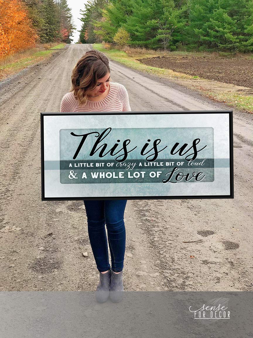 This Is Us Framed Wall Art - Large Canvas Farmhouse Decor for Living Room, Housewarming Gift for New Home (Teal, Black Floating Frame 42x19) | Perfect for Family Photos, Rustic Home Decor & Modern Interior Design