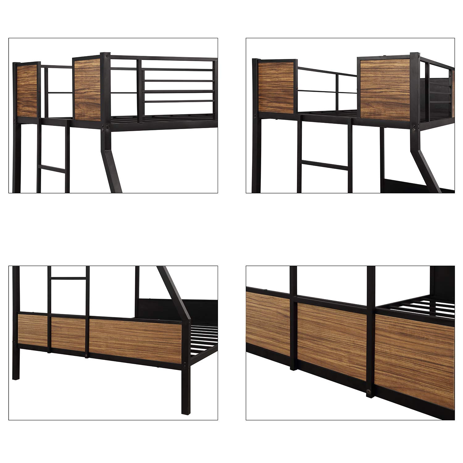 Twin Over Full Metal Bunk Bed Frame - Sturdy Steel Bunk Beds for Kids, Teens & Adults - Modern Black Bedroom & Dorm Furniture for Space Saving
