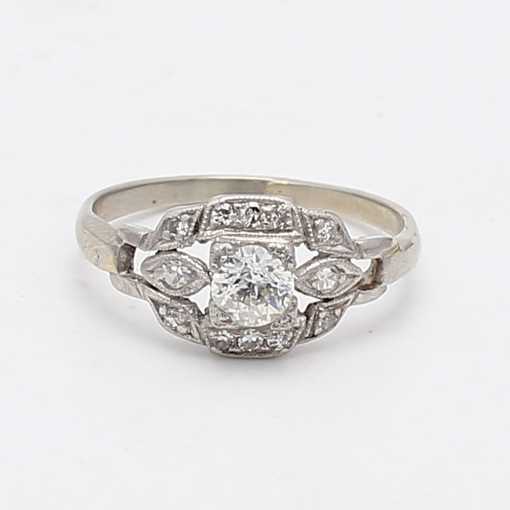 0.39 Carat Old European Cut I SI2 Diamond Platinum Art Deco Ring - Vintage Engagement, Wedding, Anniversary Jewelry for Women