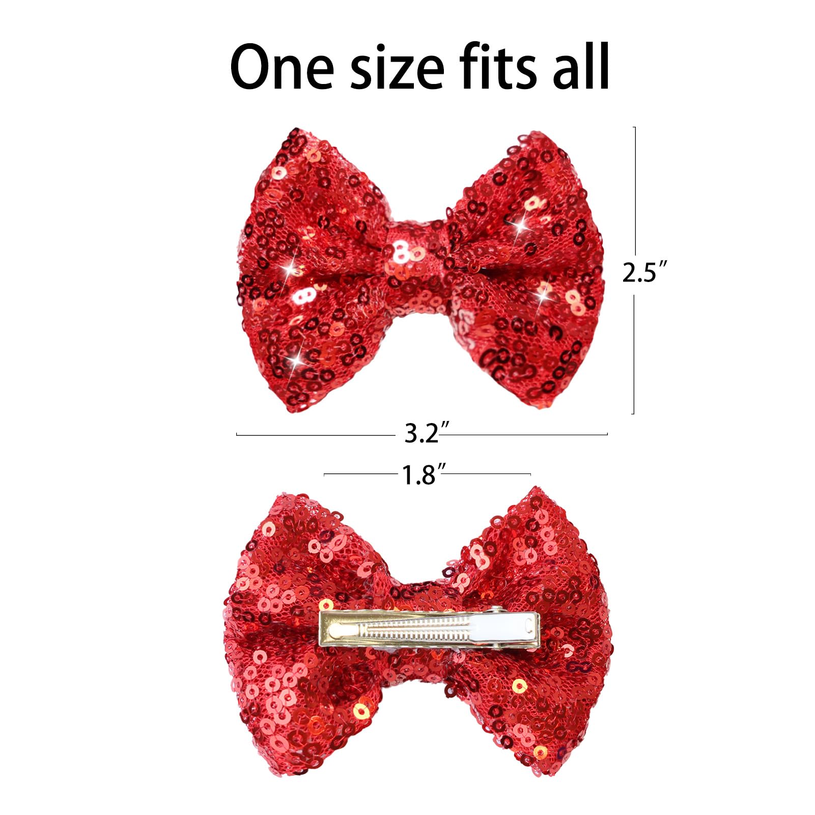 Sparkly Red Hair Clips for Girls - 4pcs Glitter Bow Hair Accessories for Toddlers, Teens & Kids | Non-Slip Alligator Clips | Perfect for School, Parties & Daily Styling