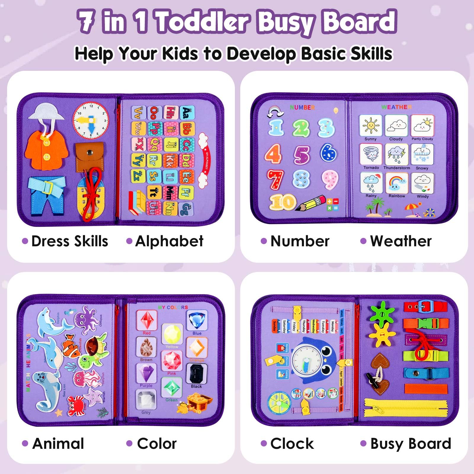 Montessori Busy Board for Toddlers 2-4 - Educational Travel Toy for Kids | Birthday Gift & Learning Activity