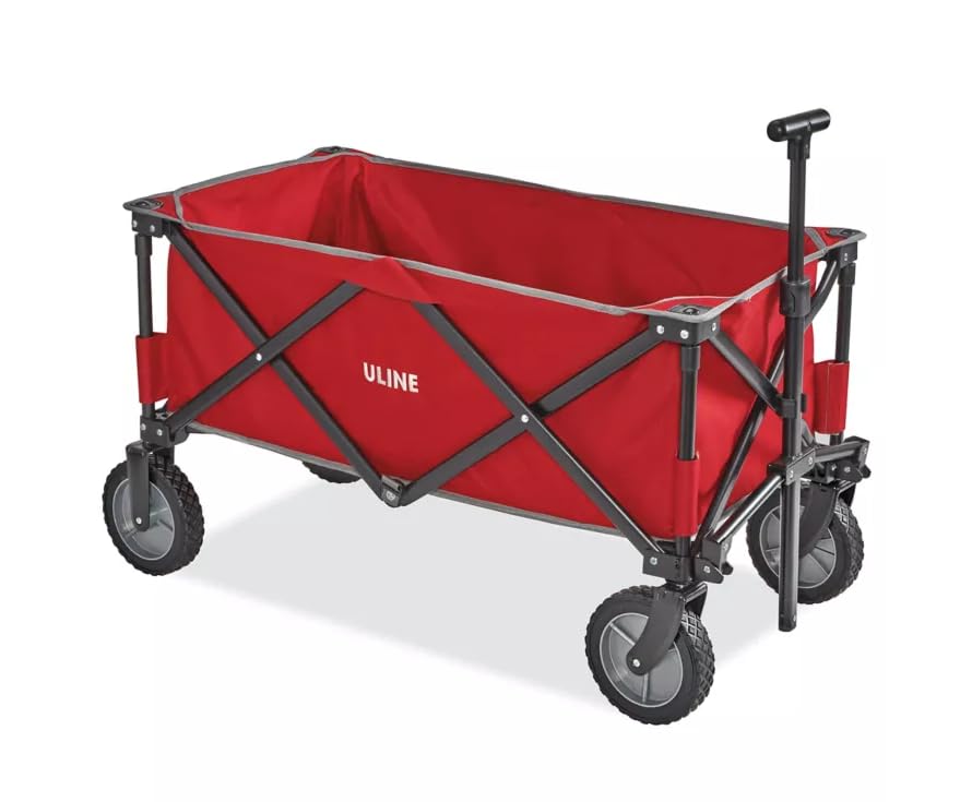 Foldable Utility Wagon with Wheels & Storage Bag - Heavy Duty Red Cart for Garden, Warehouse, Camping & Home Organization | Uline