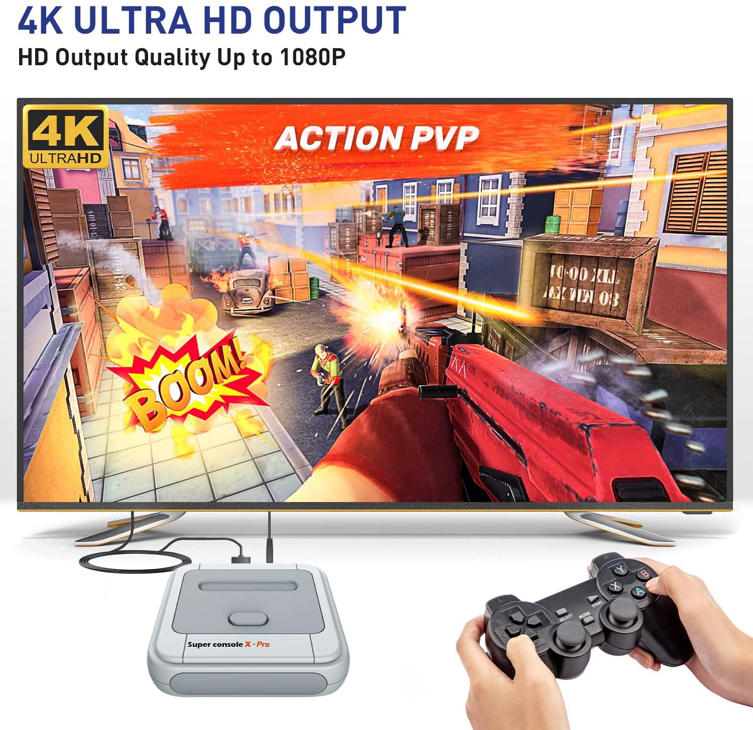 Kinhank Retro Game Console 128GB - Super Console X PRO with 55,000+ Preloaded Games | 4K TV HD/AV Output | Dual System Support - Perfect for Family Game Nights & Retro Gaming Enthusiasts