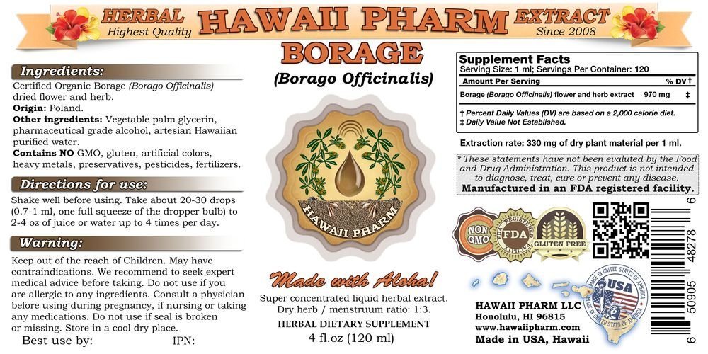 Organic Borage Liquid Extract (Borago Officinalis) - 4x4 oz Herbal Tincture Supplement for Stress Relief & Skin Health - Perfect for Natural Wellness & Aromatherapy