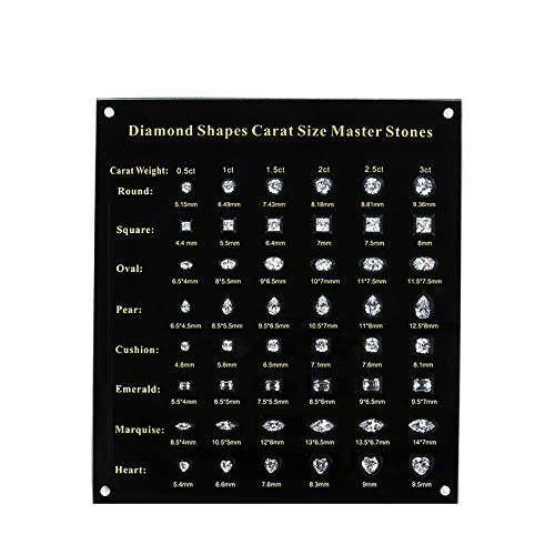 0.5-3 Carat Cubic Zirconia Diamond Size Master Stones Set - Diamond Shape & Carat Tester Tools for Jewelry Making, Gemstone Identification & Engagement Ring Sizing