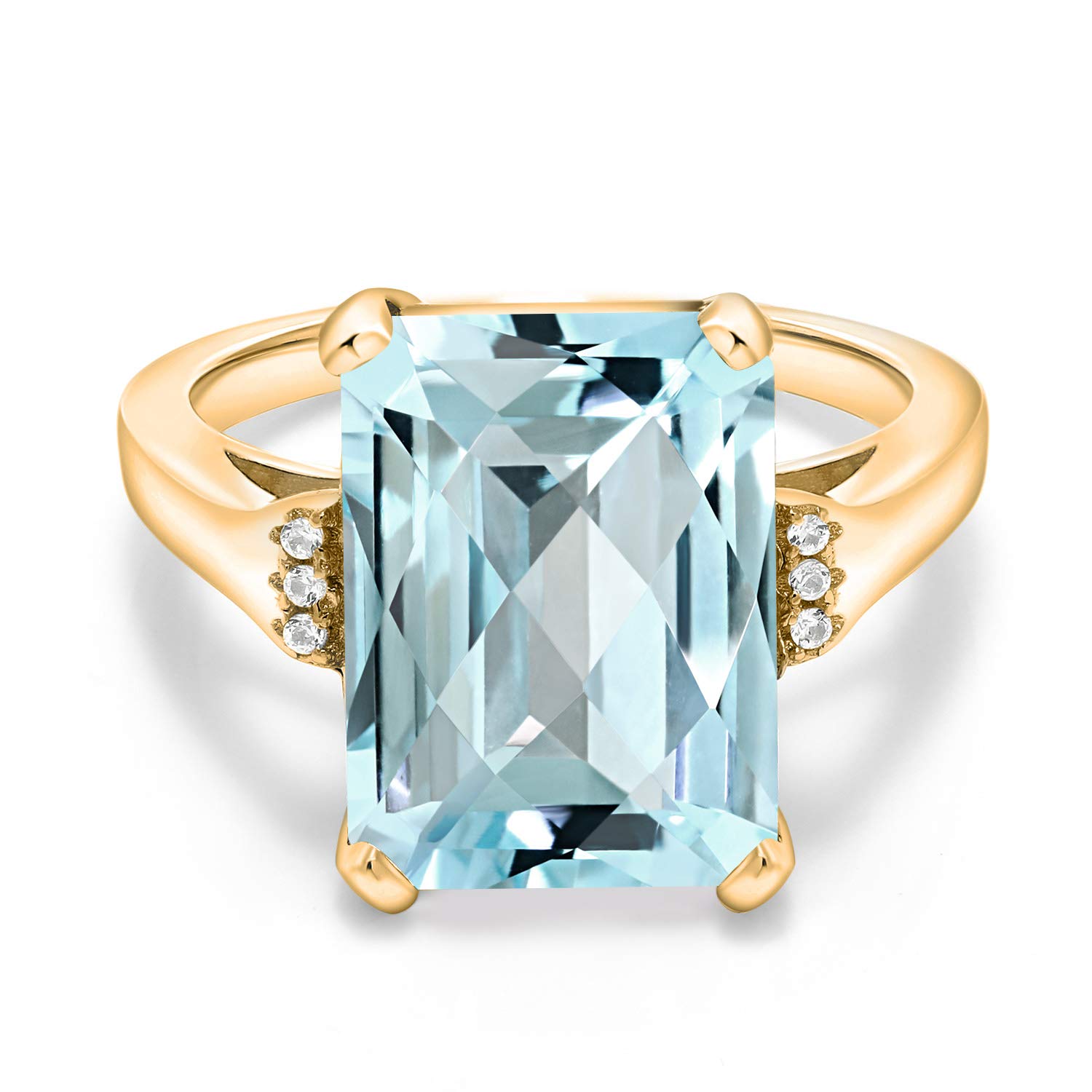 8.37 Ct Octagon Checkerboard Sky Blue Topaz 18K Gold Plated Silver Ring for Women - Elegant Gemstone Jewelry Gift for Birthday, Anniversary & Special Occasions