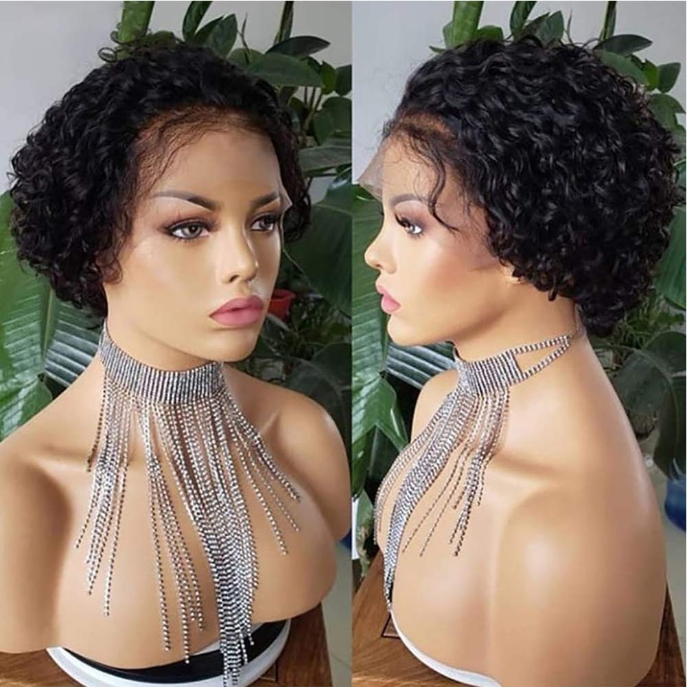 13x6 Short Curly Lace Front Human Hair Wig - Brazilian Remy Hair Pixie Cut Bob Wig for Black Women | Glueless & Breathable | Perfect for Daily Wear, Parties & Special Occasions