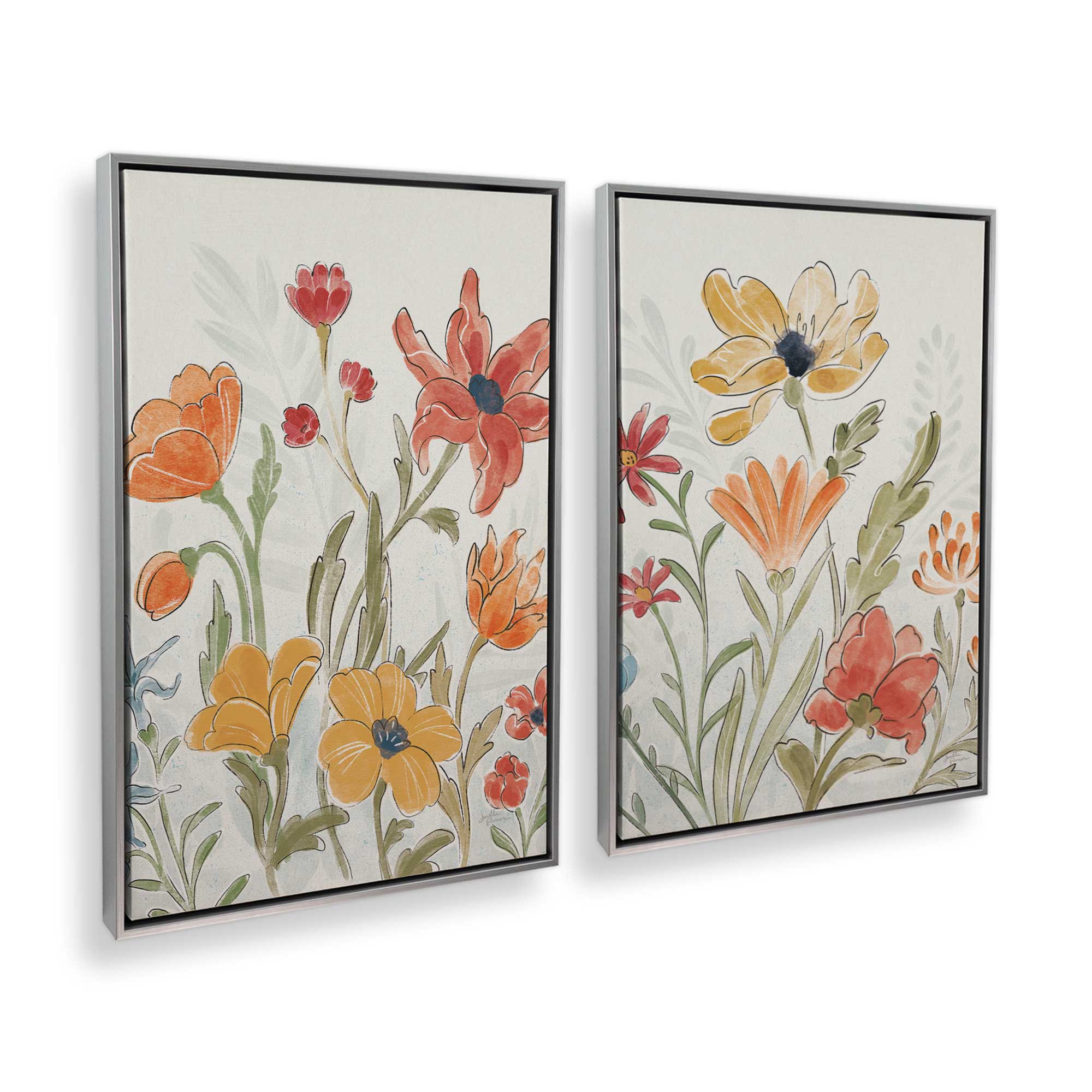 Garden Melody in Bloom Duo - Set of 2 Canvas Wall Art Prints | Floral Home Decor for Living Room, Bedroom & Office