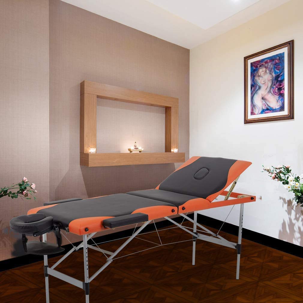 DKELI Portable Foldable Massage Table - 84 Inch Adjustable Height, 3-Fold Salon Spa Bed with Aluminum Legs, Face Cradle & Carry Case - Supports 450LBS - Perfect for Tattoo, Facial, and Professional Massage Therapy