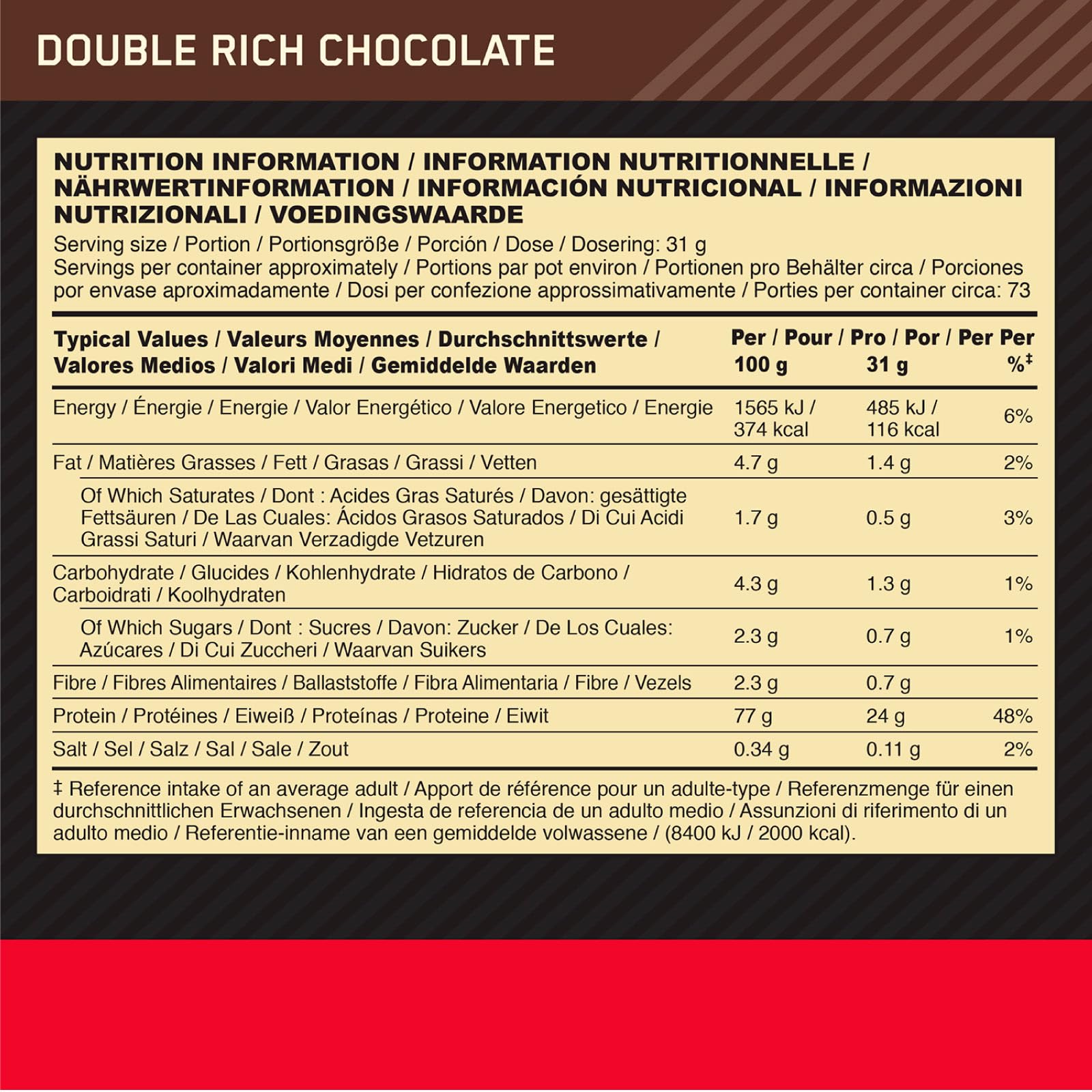 Optimum Nutrition Gold Standard 100% Whey Protein Powder - Muscle Growth & Recovery Supplement with Glutamine, BCAA & Amino Acids - Double Chocolate Flavor - 73 Servings (2.25kg) + Free Shaker Bottle - Ideal for Post-Workout, Weight Training & Fitness Enthusiasts