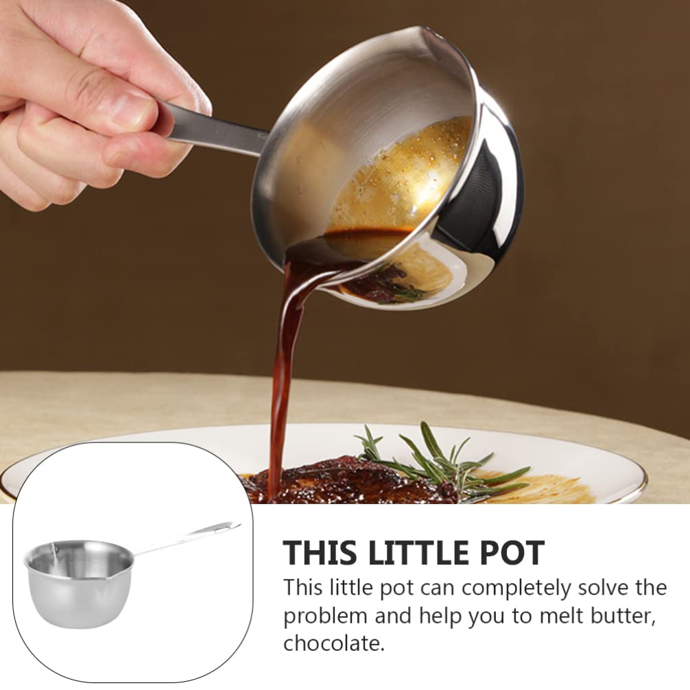 Hemoton 200ml (6.7oz) Stainless Steel Butter Warmer Pan - Dual Spout Milk Warmer Pot & Small Sauce Pan for Stovetop - Perfect for Melting Butter, Heating Milk, and Making Sauces