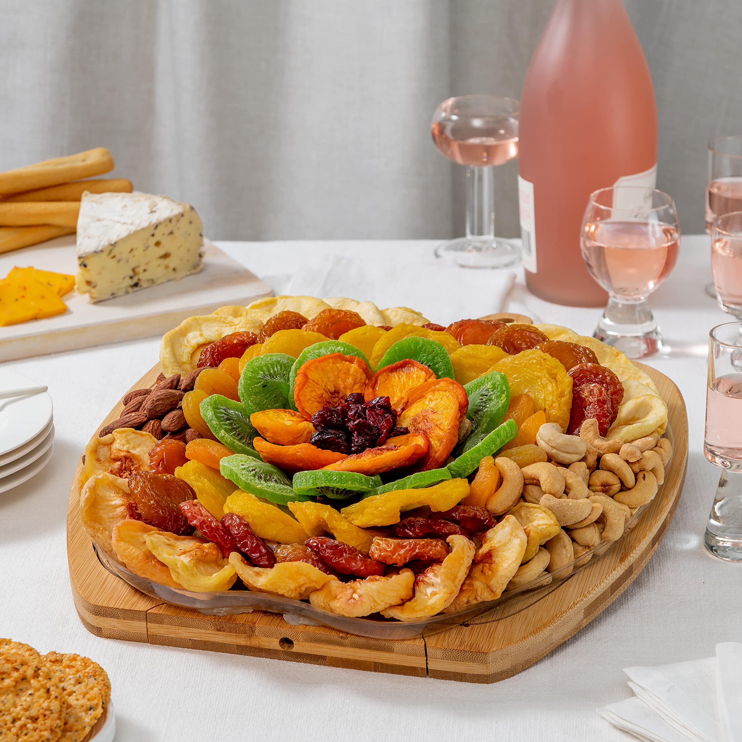 Premium Dried Fruit Gift Set with Foldable Wooden Bowl - BONNIE AND POP - Healthy Snacks for Holidays, Housewarming & Office Gifts - Perfect for Parties, Home Decor & Gourmet Treats
