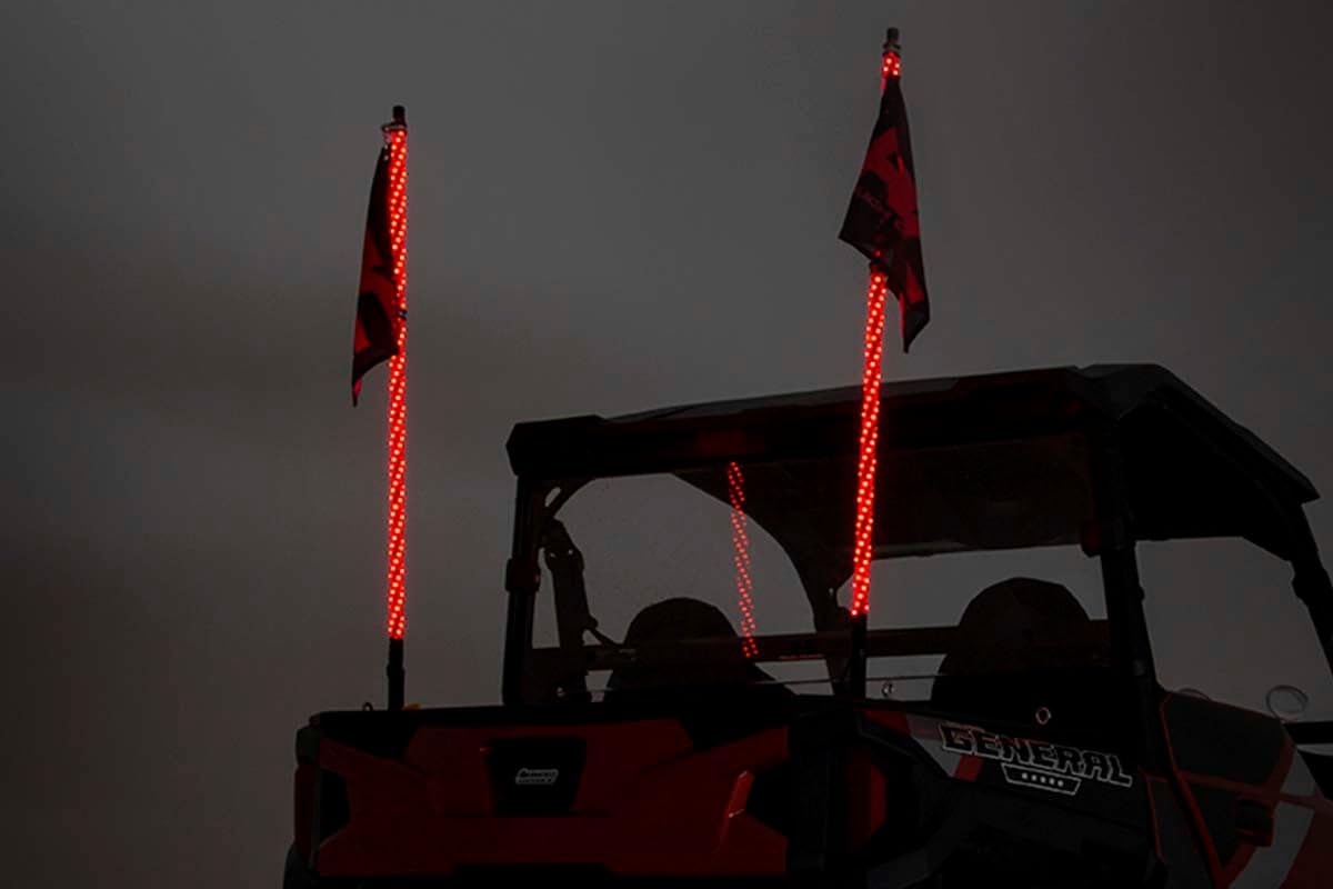 Rough Country 4' Multi-Function UTV LED Whip Light Kit with Remote Control - 93004 | Off-Road Lighting for ATV, UTV, Dune Buggies & Night Riding Adventures