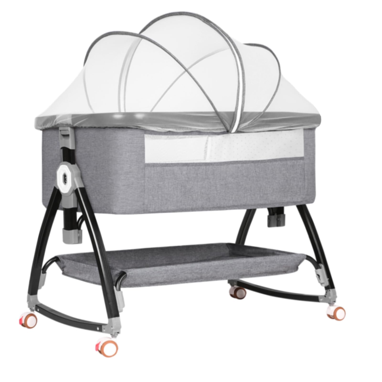 **3-in-1 Adjustable Baby Bassinet Bedside Sleeper – Portable Crib with 6 Height Levels, Wheels, Storage Basket & Mosquito Net for Newborns & Infants – Perfect for Nursery, Bedroom & Travel**
