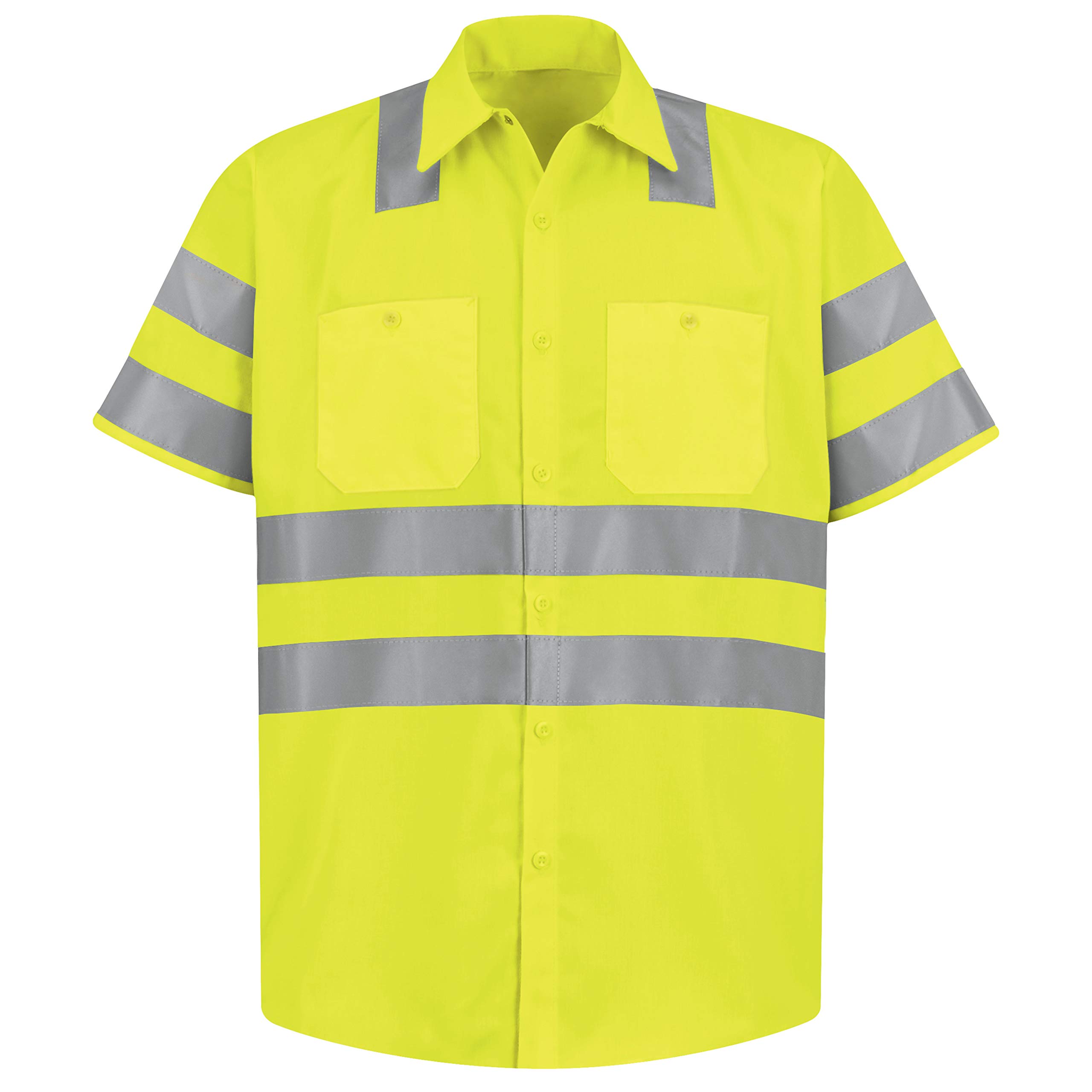 Red Kap Men's Hi-Visibility Short Sleeve Work Shirt - Class 3 Safety Shirt, Fluorescent Yellow, 2XL Tall | OSHA Compliant for Construction, Road Work & Emergency Response