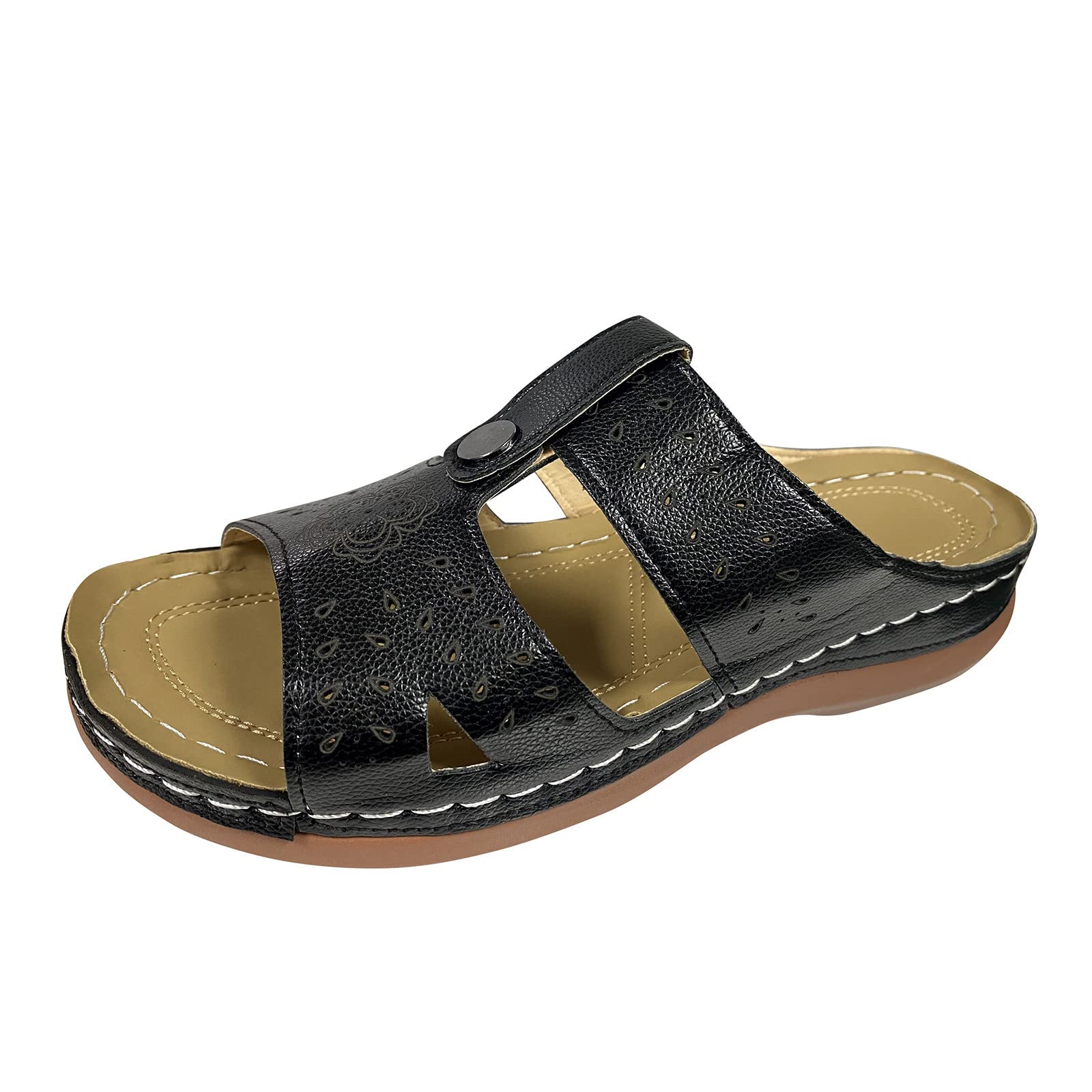 Women's Fashion Leather Carved Hollow-Out Platform Sandals - Comfortable Beach Slippers & Summer Shoes for Ladies | Perfect for Vacations, Poolside, and Casual Outings