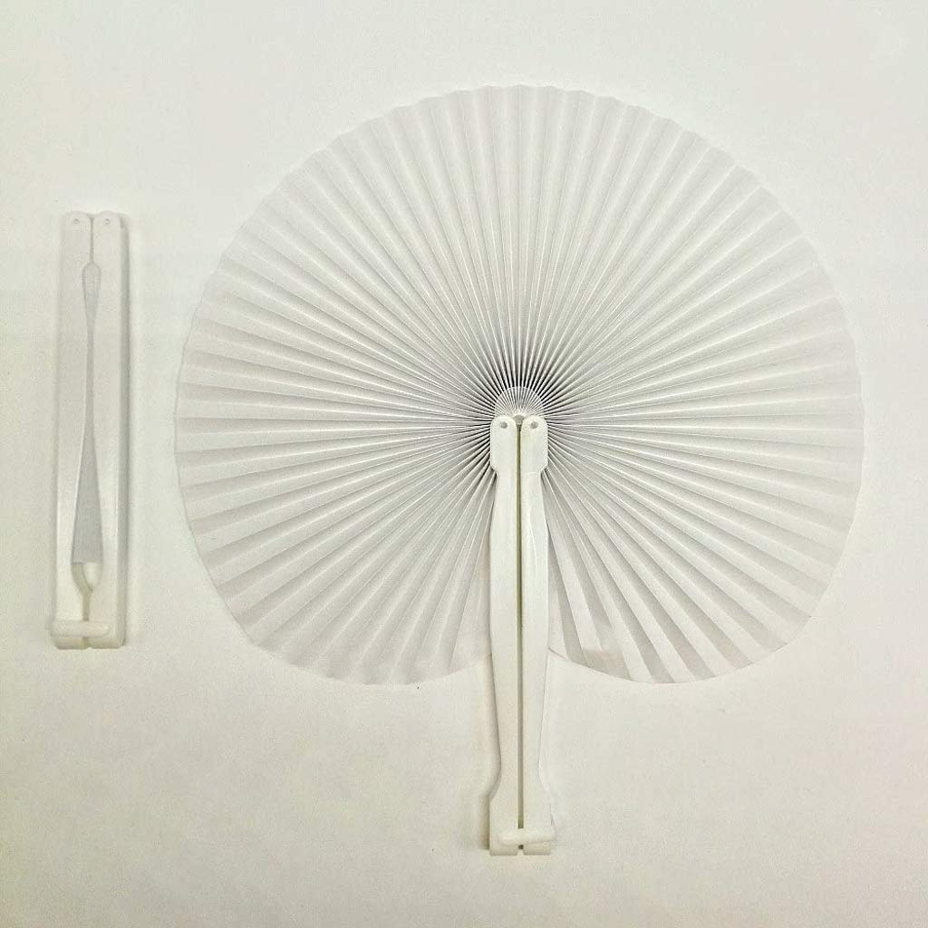 20 Pack White Paper Folding Hand Fans with Plastic Handles - Wedding Favors, Birthday Party Supplies, Travel Accessories - Perfect for Outdoor Events, Bridal Showers & Summer Cooling