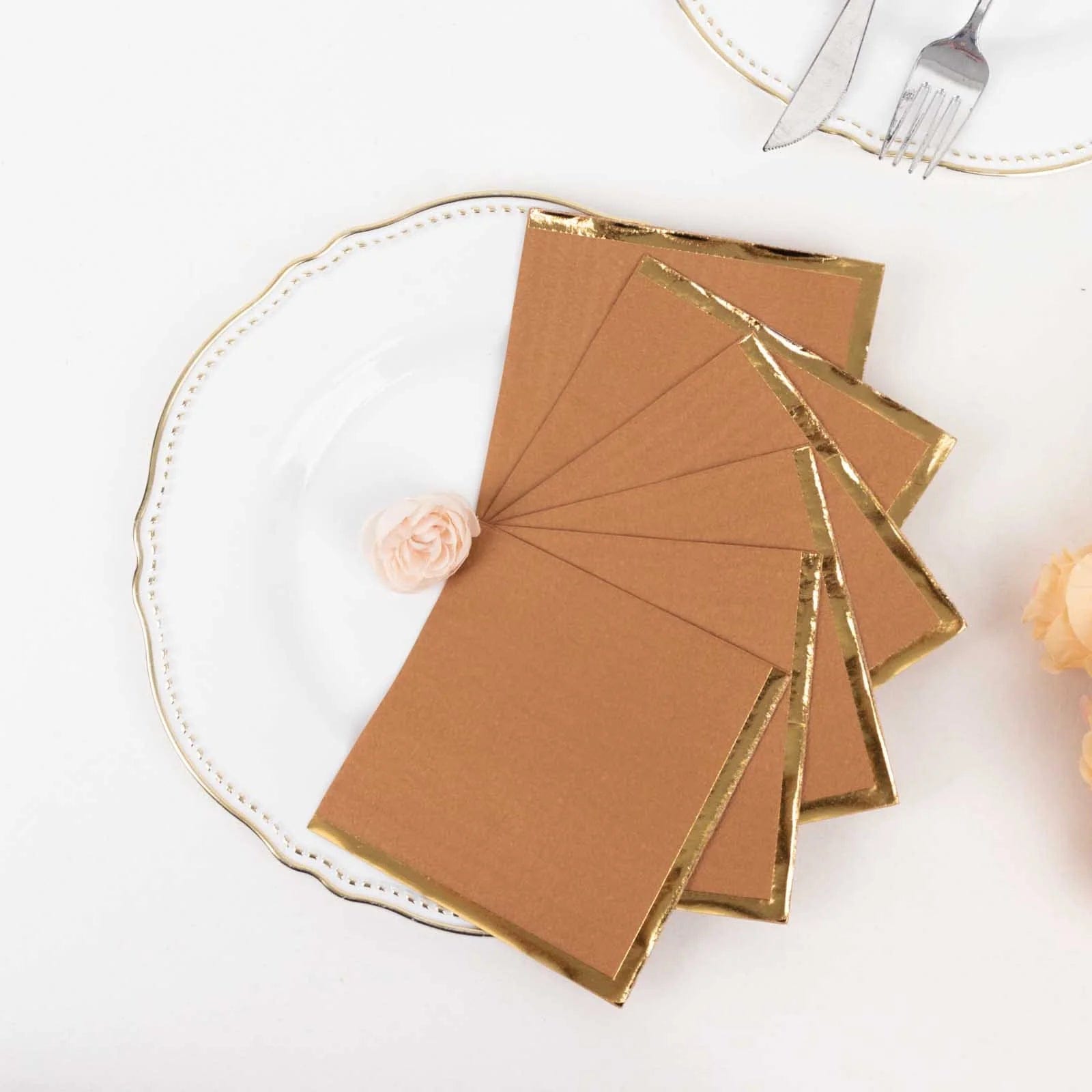 50 Soft 2-Ply Disposable Dinner Cocktail Napkins with Gold Foil Edge - Elegant Party Tableware for Weddings, Events & Home Entertaining
