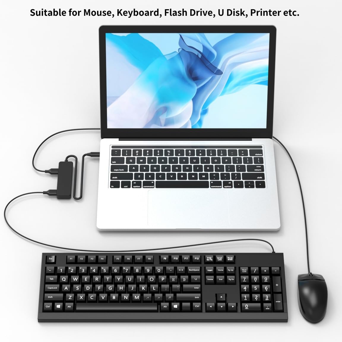 4-Port USB 3.0 Hub - Ultra Slim Portable High-Speed 5Gbps Data Transfer for Laptop, MacBook, Mouse, Keyboard - Perfect for Home Office, Gaming & Travel (15cm Cable)