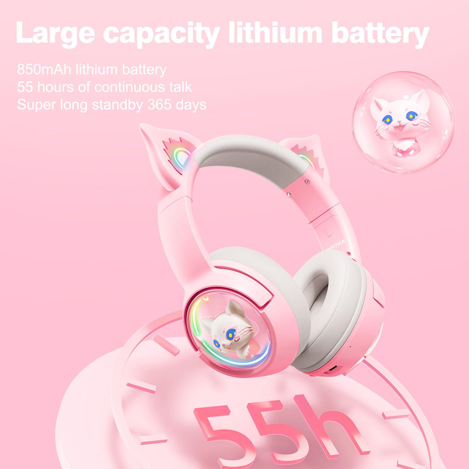 ONIKUMA B5 RGB Cat Ear Bluetooth Wireless Gaming Headset for PC, PS4, PS5, Switch - Lightweight Over-Ear Headphones with Mic for Streaming, Gaming & Music (Pink) - Perfect for Girls Gamers & Live Streamers