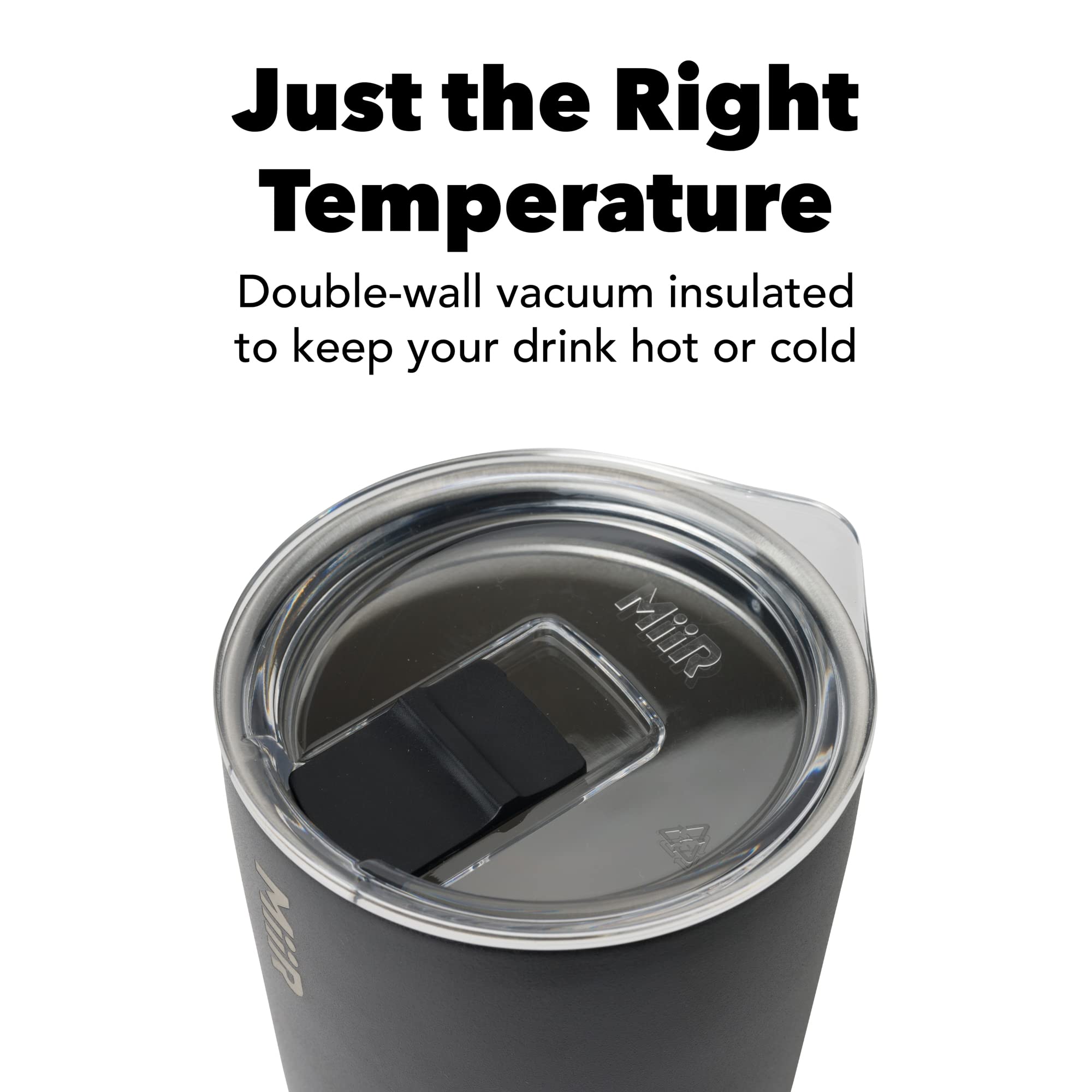 MiiR Stainless Steel Vacuum Insulated Tumbler with Slide Lid - 12oz BPA-Free Black Travel Mug for Coffee & Tea - Perfect for Office, Commuting & Outdoor Adventures
