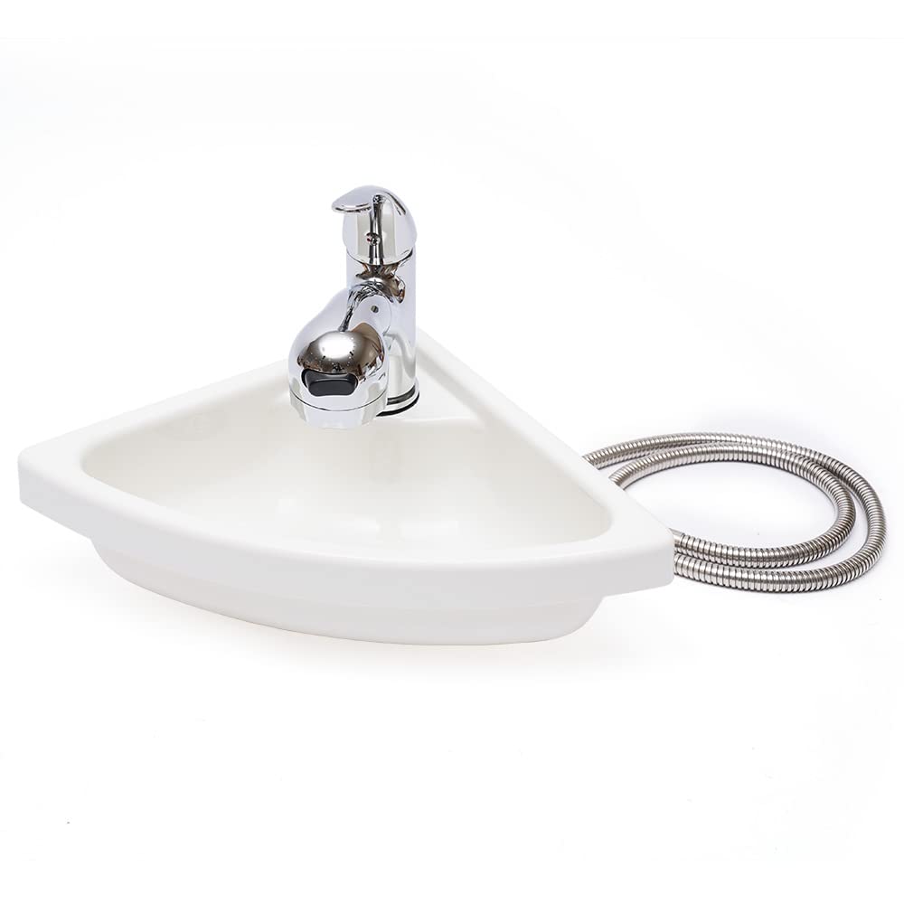 Durable RV Small Corner Sink - Compact Vessel Vanity Art Basin for Boat, Caravan & Camper Bathrooms | Space-Saving Wash Sink for Tiny Homes & Mobile Living