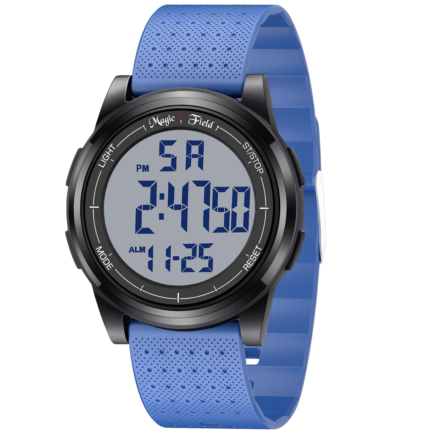 ManChDa Digital Sports Watch for Women & Men - Waterproof, Blue Rubber Strap with White Dial - Perfect for Running, Swimming & Outdoor Activities