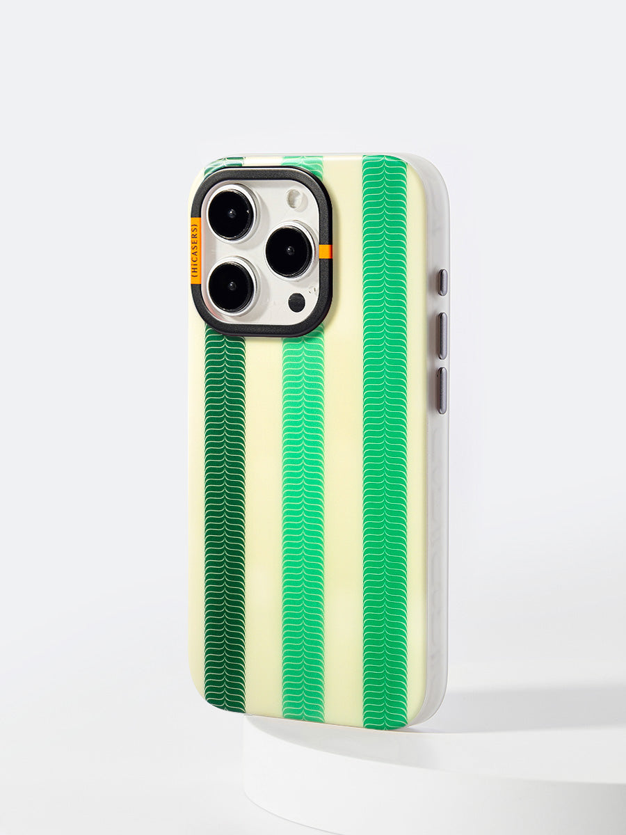 Vintage Retro Logo Striped Phone Case - Green | Trendy Protective Cover for iPhone & Samsung | Perfect for Everyday Use, Travel & Gifting