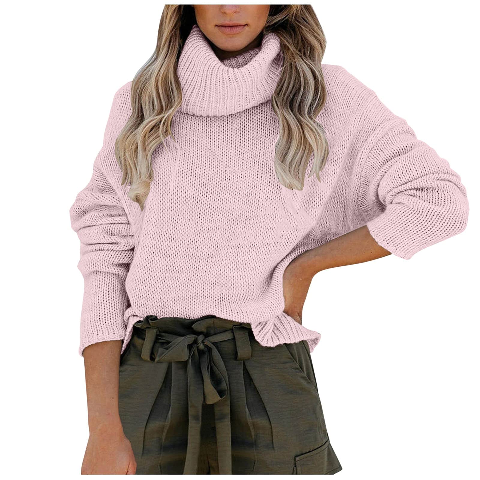Women's Long Sleeve Turtleneck Sweater - Soft Knit Pullover with Pockets & Button Front | Cozy Winter Cardigan for Casual Outfits, Office Wear & Layering