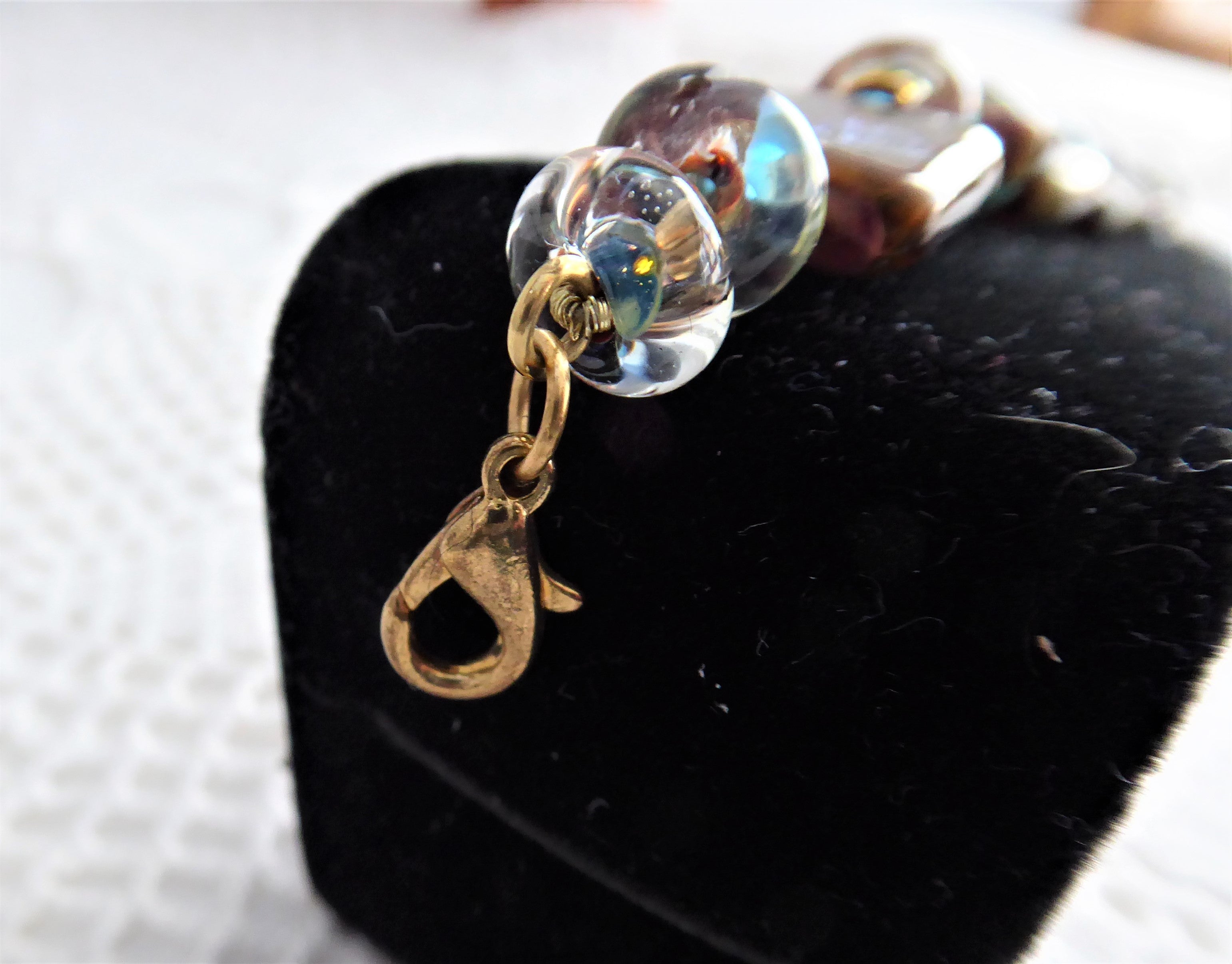 Handmade Art Glass Bracelet with Brown Turquoise Foil Tiles - Square Design, Size 7.5 - Perfect for Boho Jewelry, Gift Giving & Special Occasions