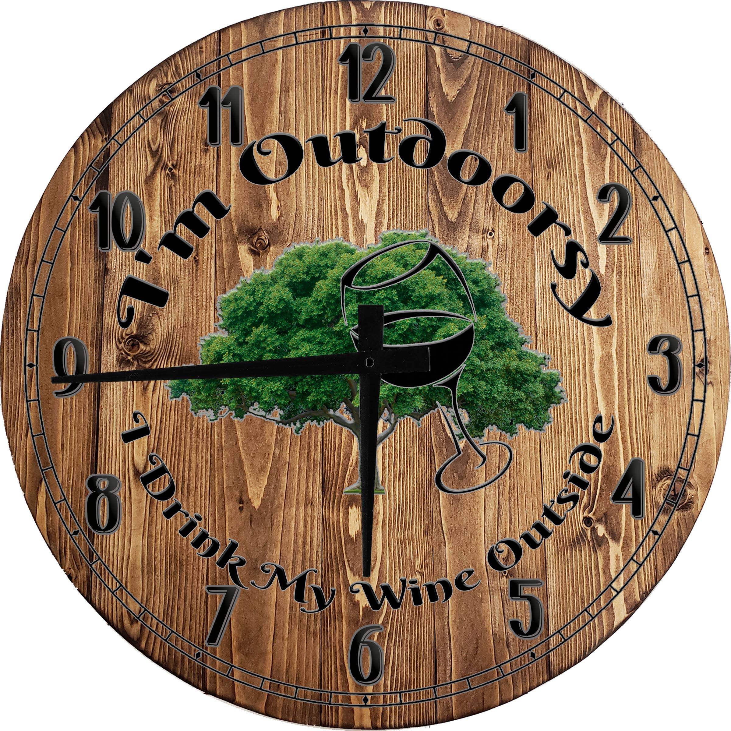24 Inch Large Round Wall Clock - Battery Operated Wine Themed Decor for Outdoor Patio, Backyard & Living Room | 'I'm Outdoorsy I Drink Wine' Rustic Wall Art | Perfect for Home, Bar & Garden Decor