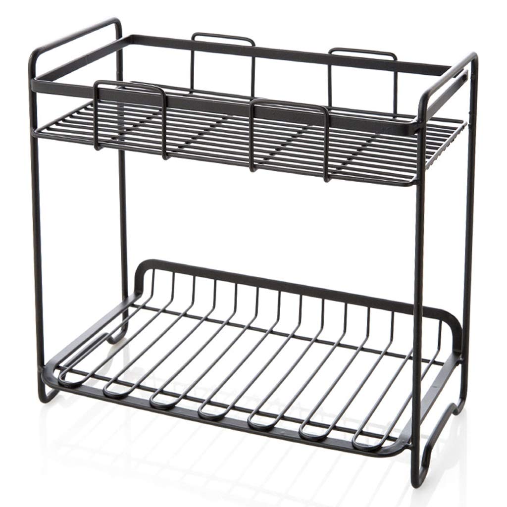 Stainless Steel Dish Drainer Rack - Heavy Duty Wrought Iron Kitchen Drain Shelf for Plates, Bowls & Utensils | Space Saving Countertop or Floor Stand with Double Drainage | Perfect for Kitchen, Pantry & Dining Room Organization
