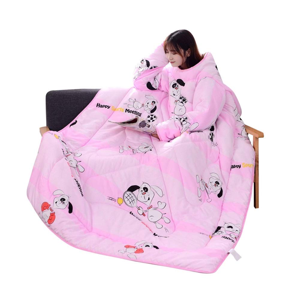 HTKLCZ Winter Lazy Quilt with Sleeves - Warm Thickened Washed Fleece Blanket for Adults - Cozy Sherpa-Lined Wearable Blanket (Color C) - Perfect for Reading, Watching TV & Lounging at Home