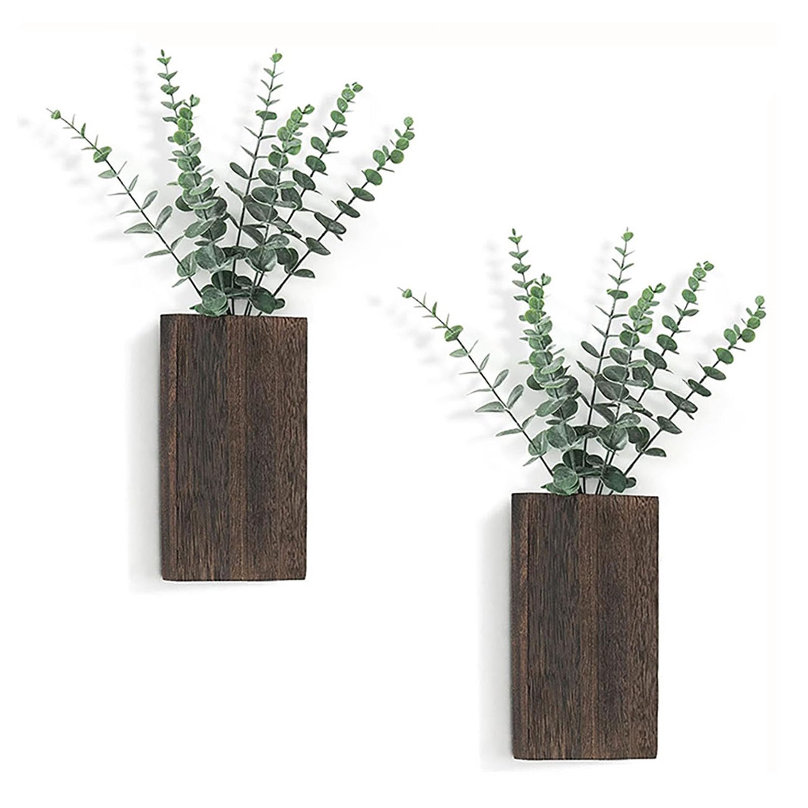 2PCS Wood Wall Planter Set - Modern Farmhouse Hanging Planter for Dried Flowers, Artificial Greenery & Succulents - Walnut Wooden Pocket Vase for Home, Office & Indoor Wall Decor - Perfect for Living Room, Bedroom & Kitchen Decor