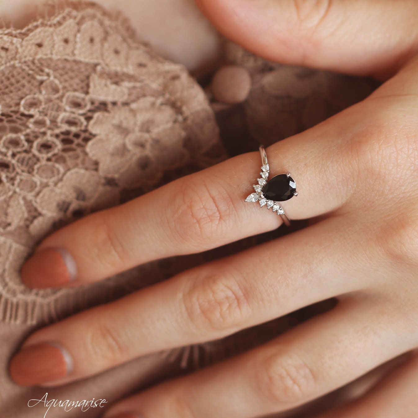 Black Diamond Ring Set for Women - 925 Sterling Silver Wedding & Engagement Jewelry - Perfect for Anniversaries, Proposals & Special Occasions