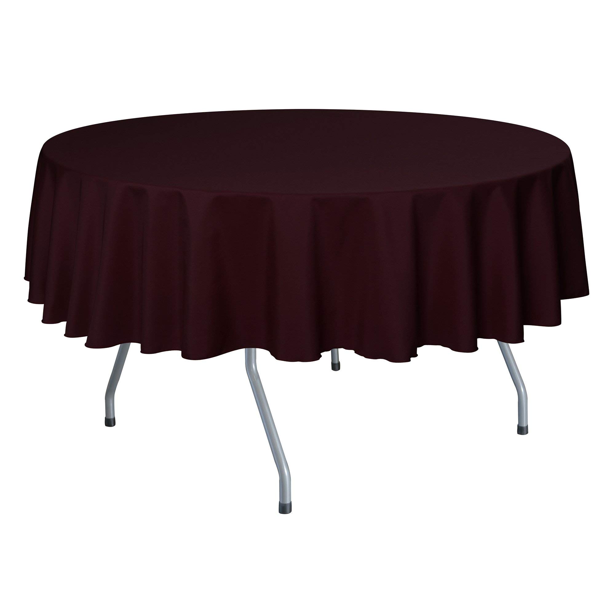 5-Pack 60-Inch Round Polyester Tablecloth Set - Burgundy Red Linen-Like Fabric for Dining Tables, Parties & Events - Fits Tables Under 60