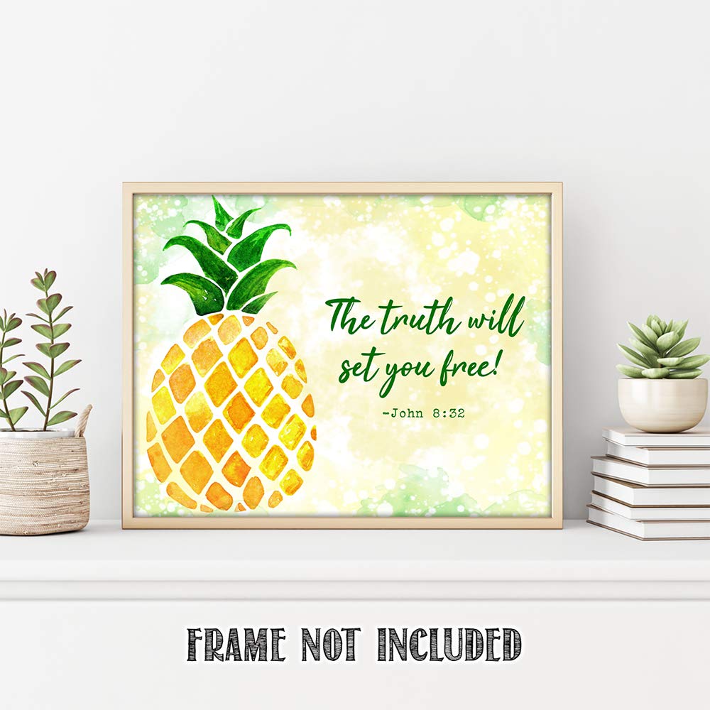 TJ Originals - John 8:32 Bible Wall Art Decor 'The Truth Will Set You Free' Christian Scripture Print - 11x14 Inspirational Wall Poster - Perfect for Home, Office & Church Decor - Great Gift for Women, Family & Friends (Pineapple Design)