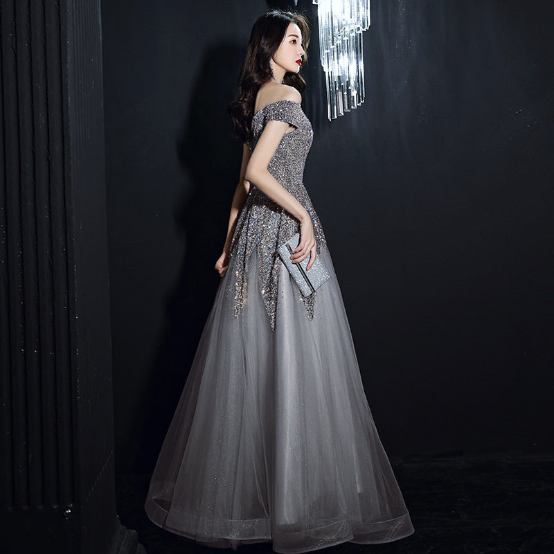 Elegant Off Shoulder A-Line Prom Dress with Sequins & Tulle for Evening Formal Events - Perfect for Homecoming, Wedding Guest & Special Occasions