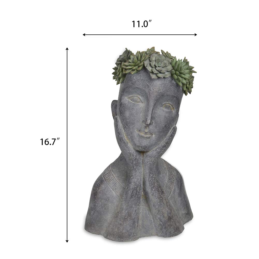 Newman House Studio Face Cactus Succulents Planter Pot - Indoor/Outdoor Decorative Flower Pot with Drainage Hole, Farmhouse Decor (11 x 8.5 x 16.5 inches) - Perfect for Home, Office, Garden & Patio Decorations