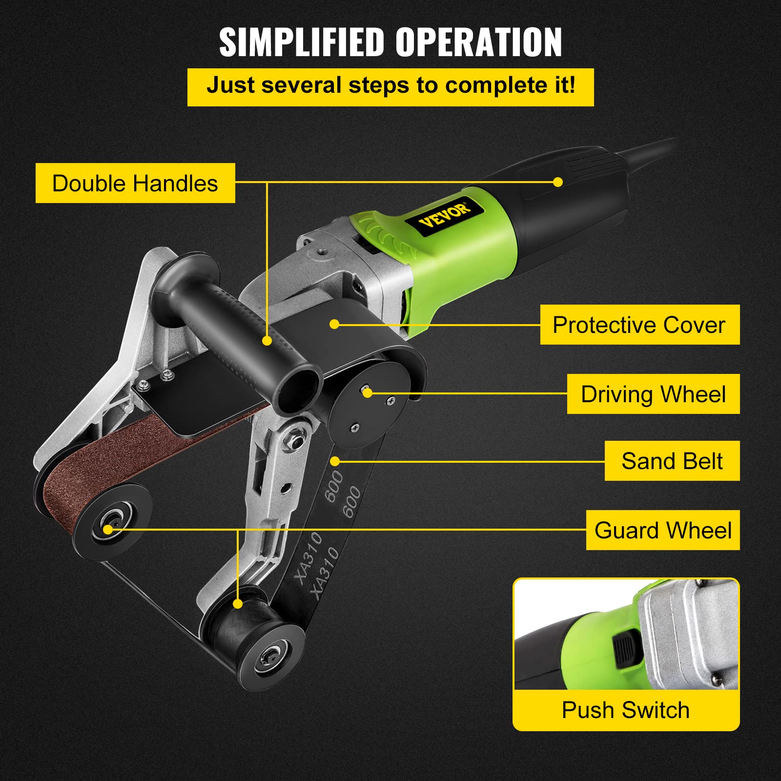 Mophorn 800W 220V Belt Sander - Variable Speed 700-3000 RPM Pipe & Tube Polisher for Metal, Wood & DIY Projects - Perfect for Home Workshops & Professional Use