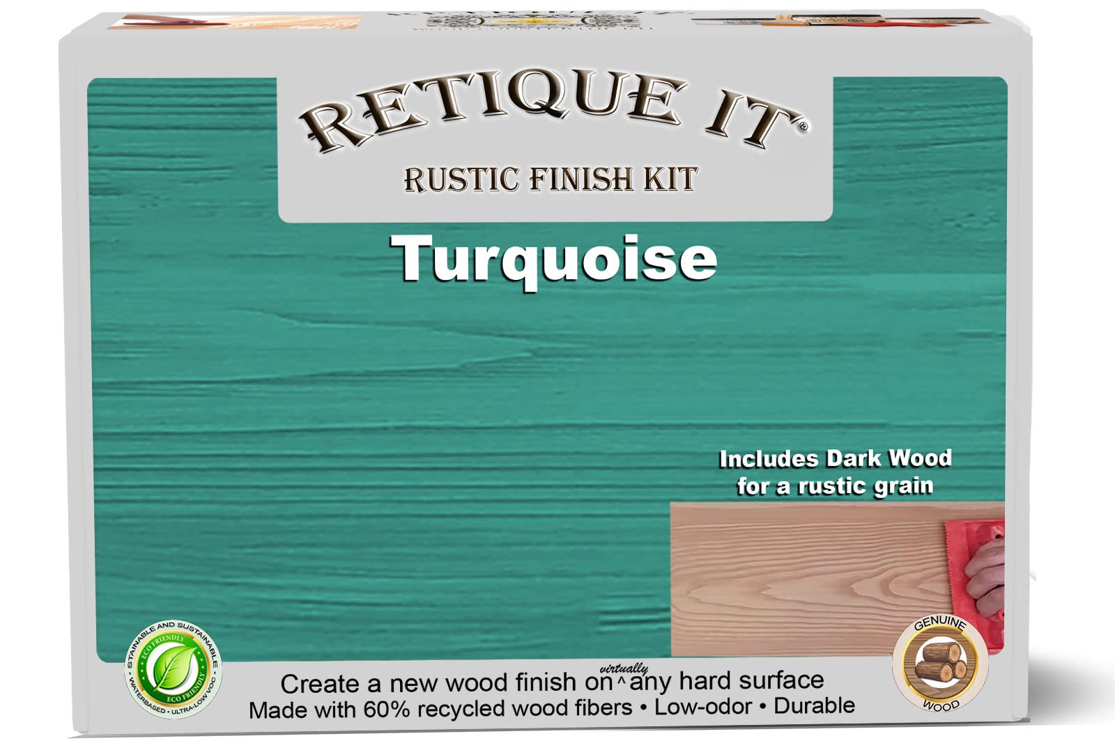 Retique It Gel Stain Liquid Wood Kit - Paintable Wood Finish for Furniture, Cabinets & DIY Projects (2X Double 100 sq ft, Rustic Turquoise) - Perfect with Chalk Paint, Milk Paint & Home Decor Renovation