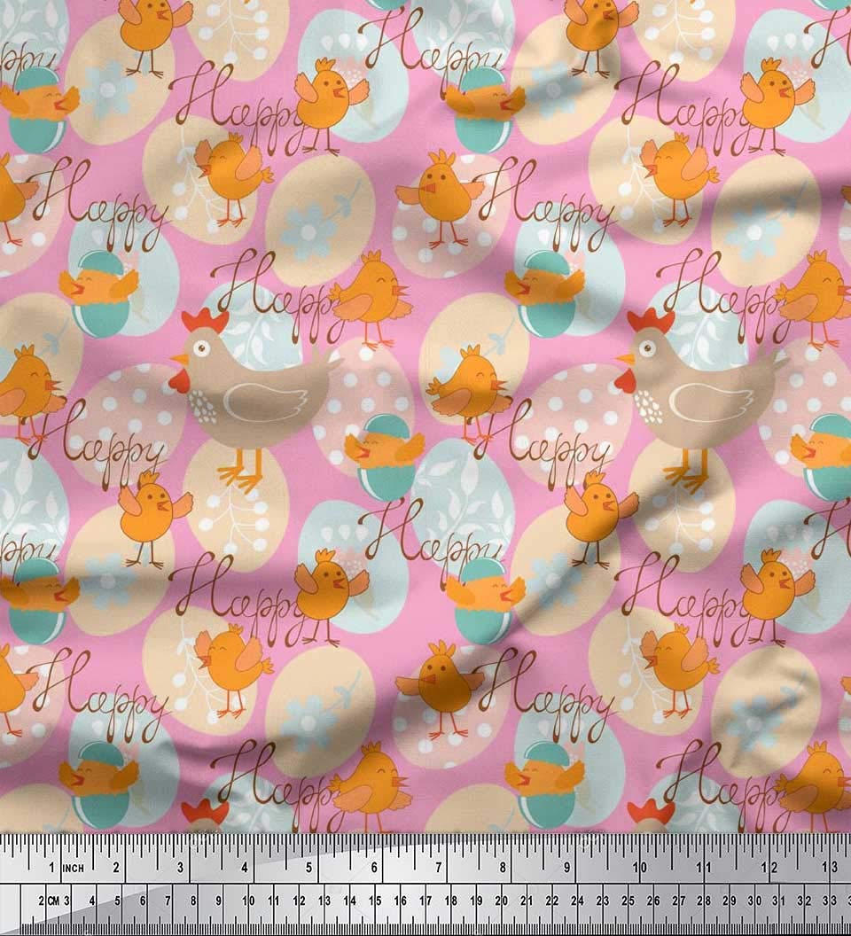 Soimoi Crepe Silk Fabric - Egg, Chick & Hen Kids Print Fabric by The Yard (42 Inch Wide) - Perfect for DIY Baby Clothes, Nursery Decor & Easter Crafts