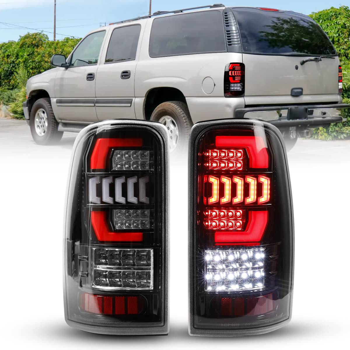 Nixon Offroad Full LED Tail Lights Assembly for 2000-2006 Chevy Tahoe & GMC Yukon - DRL, Brake, Reverse, Turn Signal Lights (Clear Lens) - Perfect for Off-Roading, Night Driving & Custom Truck Upgrades